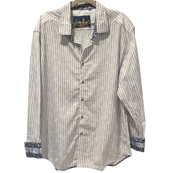 ROBERT GRAHAM Shirt Dotted Rainbow Vertical Lines Blue Flip Cuff Collar 2XL - Picture 1 of 7